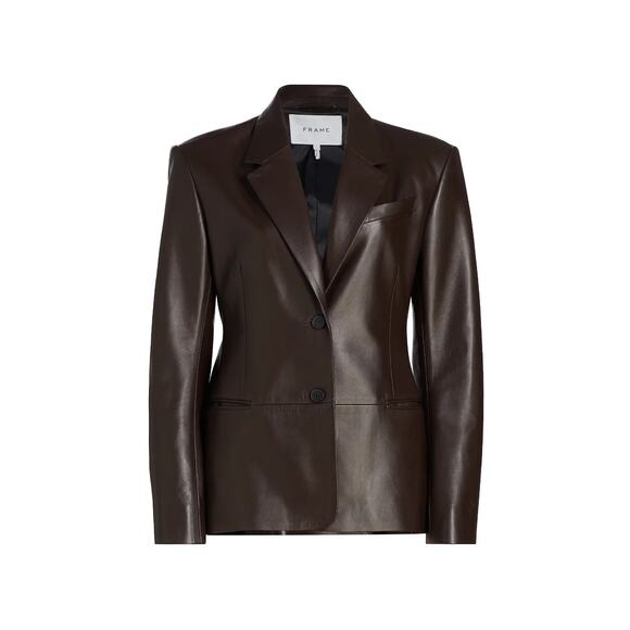 Frame Femme Leather Blazer Jacket Size 6 Espresso Brown $1398 - Picture 1 of 10